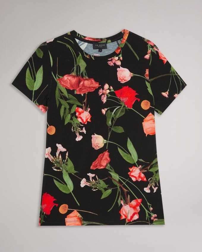 T-Shirt Ted Baker Printed Fitted Noir Femme | VNF-04451169